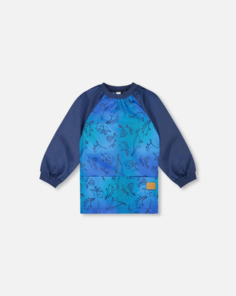 School Apron Blue Gradient Dinosaur Print | Deux par Deux | Jenni Kidz