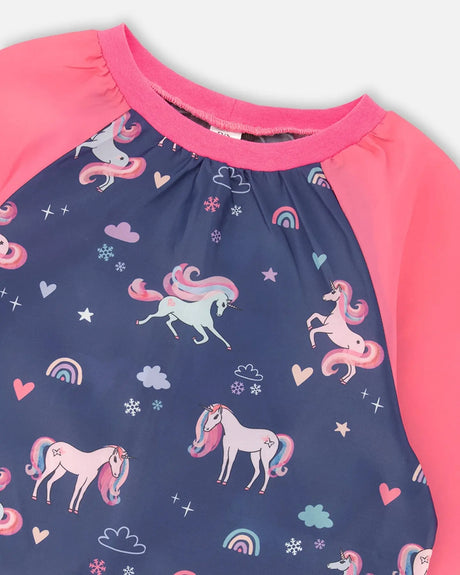 School Apron Navy Unicorn Print | Deux par Deux | Jenni Kidz