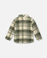 Sherpa Long Sleeve Zip Front Overshirt Sage And Beige Plaid | Deux par Deux | Jenni Kidz