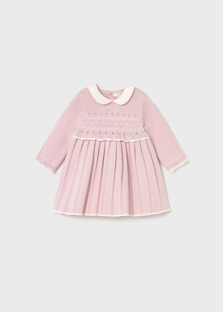 Shop Mayoral baby knit dress in pink with jacquard stitching – front view
