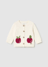 Shop Mayoral newborn girl knit cardigan with fruit embroidery in cream color – front view