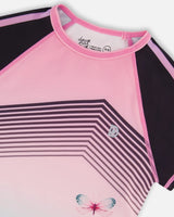 Short Sleeve Athletic Top Gradient Pink Printed Big Flowers | Deux par Deux | Jenni Kidz
