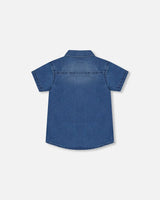 Short Sleeve Button Down Shirt Dark Denim Blue | Deux par Deux | Jenni Kidz