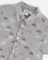 Short Sleeve Chambray Shirt Dark Grey Printed Bicycle | Deux par Deux | Jenni Kidz
