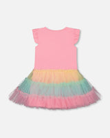 Short Sleeve Dress With Tulle Skirt Bubble Gum Pink | Deux par Deux | Jenni Kidz