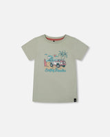 Short Sleeve Organic Cotton Graphic Tee Sage And Multi | Deux par Deux | Jenni Kidz