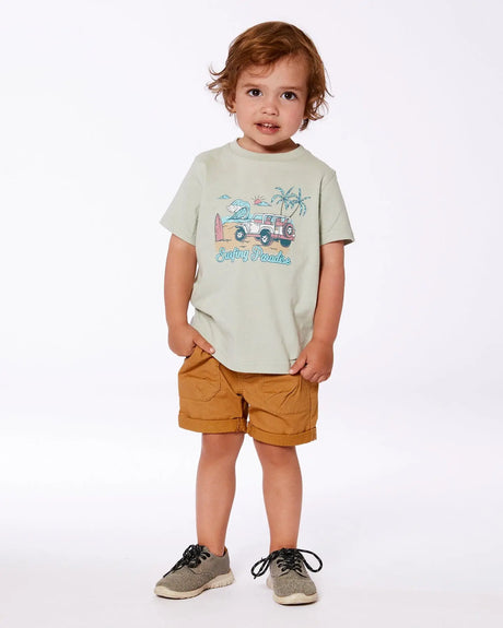 Short Sleeve Organic Cotton Graphic Tee Sage And Multi | Deux par Deux | Jenni Kidz