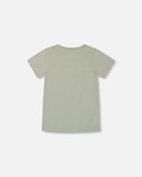 Short Sleeve Organic Cotton Graphic Tee Sage And Multi | Deux par Deux | Jenni Kidz