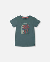 Short Sleeve Organic Cotton Graphic Tee Teal And Dark Old Rose | Deux par Deux | Jenni Kidz