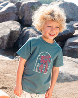 Short Sleeve Organic Cotton Graphic Tee Teal And Dark Old Rose | Deux par Deux | Jenni Kidz