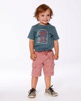 Short Sleeve Organic Cotton Graphic Tee Teal And Dark Old Rose | Deux par Deux | Jenni Kidz