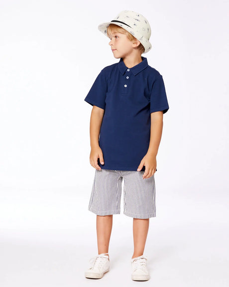 Short Sleeve Polo Shirt Navy Blue | Deux par Deux | Jenni Kidz