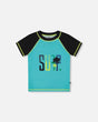 Short Sleeve Rashguard Black And Turquoise | Deux par Deux | Jenni Kidz