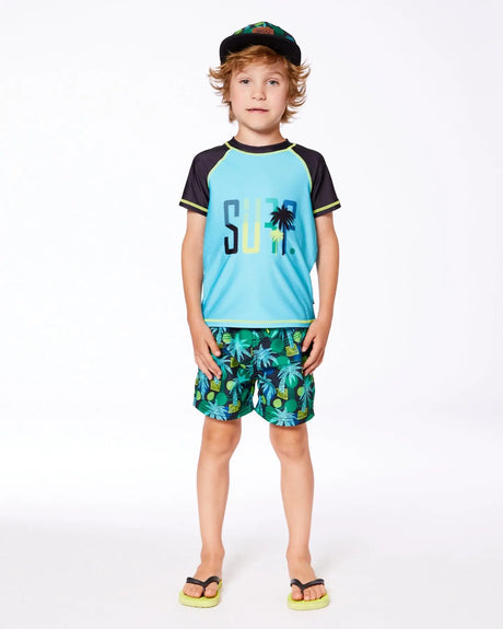 Short Sleeve Rashguard Black And Turquoise | Deux par Deux | Jenni Kidz