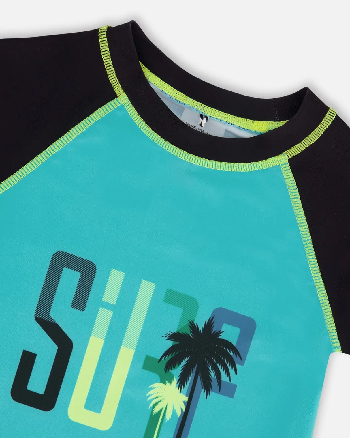 Short Sleeve Rashguard Black And Turquoise | Deux par Deux | Jenni Kidz