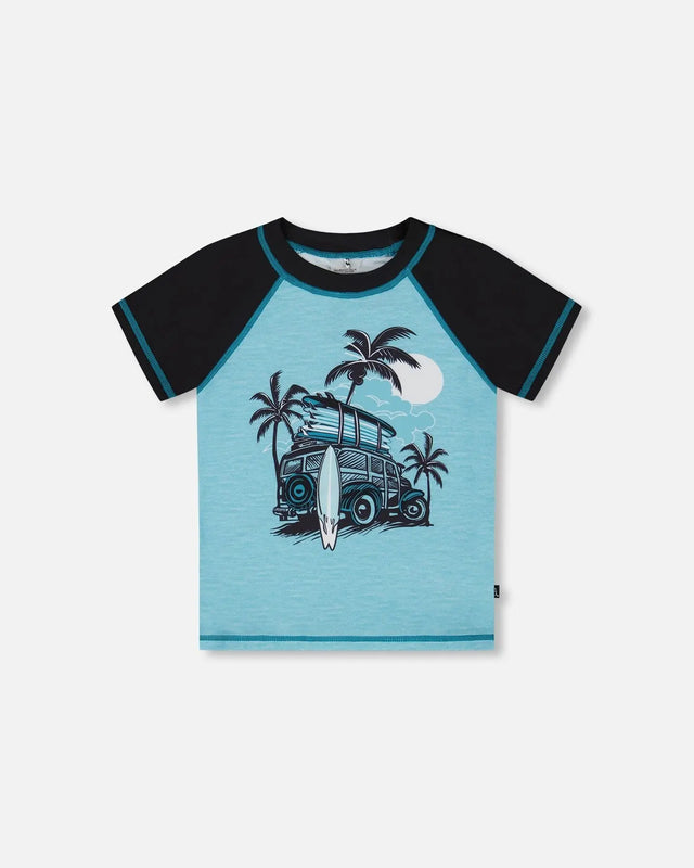 Short Sleeve Rashguard Light Blue And Black | Deux par Deux | Jenni Kidz