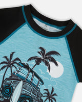 Short Sleeve Rashguard Light Blue And Black | Deux par Deux | Jenni Kidz