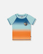 Short Sleeve Rashguard Navy Blue, Turquoise, And Orange | Deux par Deux | Jenni Kidz