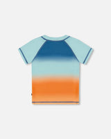 Short Sleeve Rashguard Navy Blue, Turquoise, And Orange | Deux par Deux | Jenni Kidz