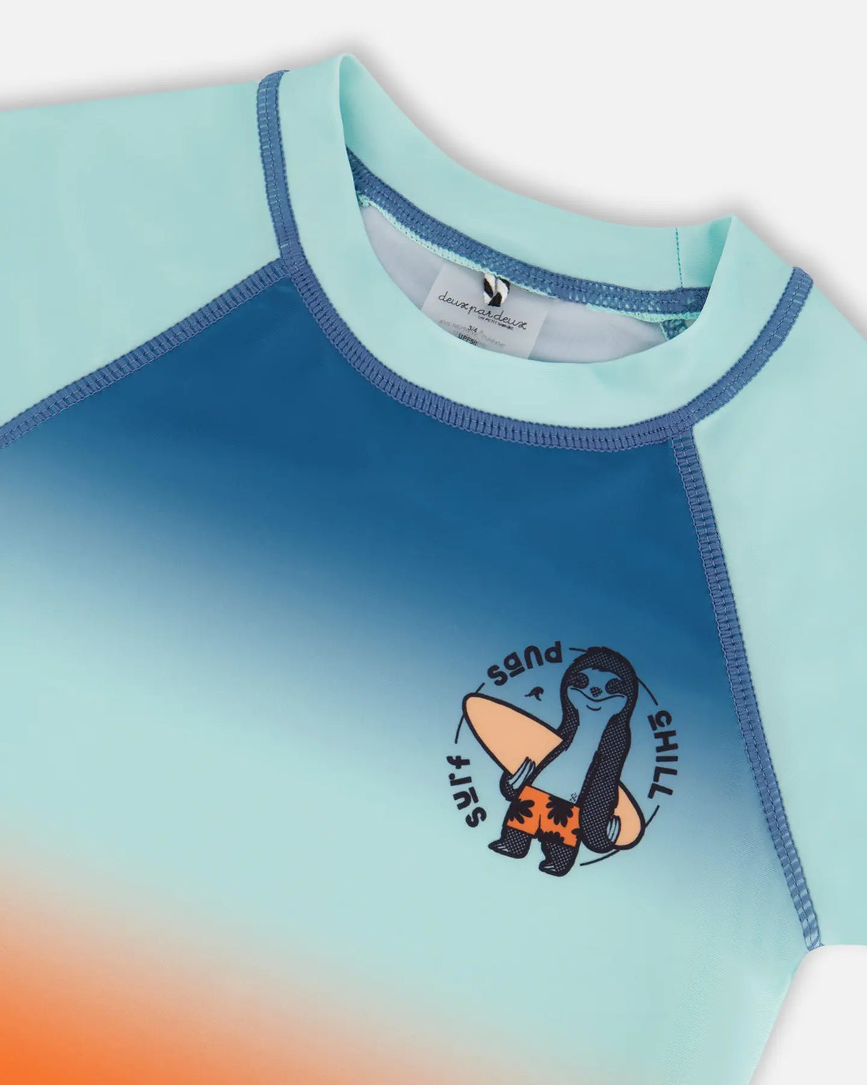 Short Sleeve Rashguard Navy Blue, Turquoise, And Orange | Deux par Deux | Jenni Kidz