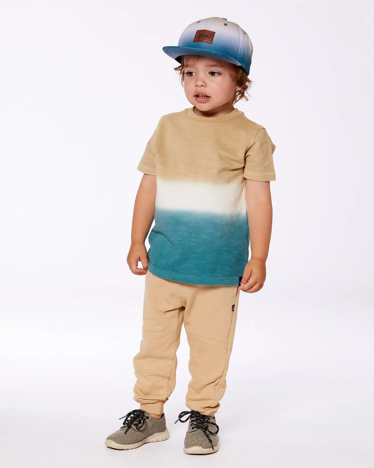 Short Sleeve Tee Gradient Beige And Teal | Deux par Deux | Jenni Kidz