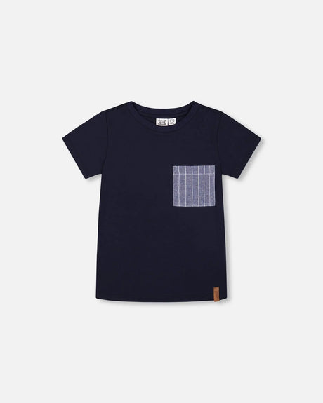 Short Sleeve Tee With Pocket Navy Blue | Deux par Deux | Jenni Kidz