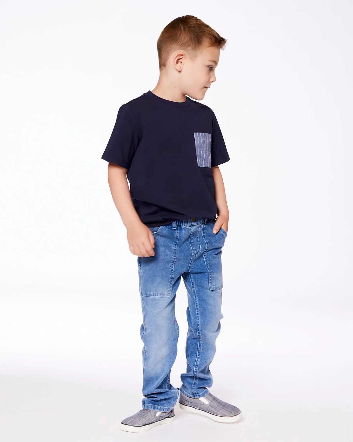 Short Sleeve Tee With Pocket Navy Blue | Deux par Deux | Jenni Kidz