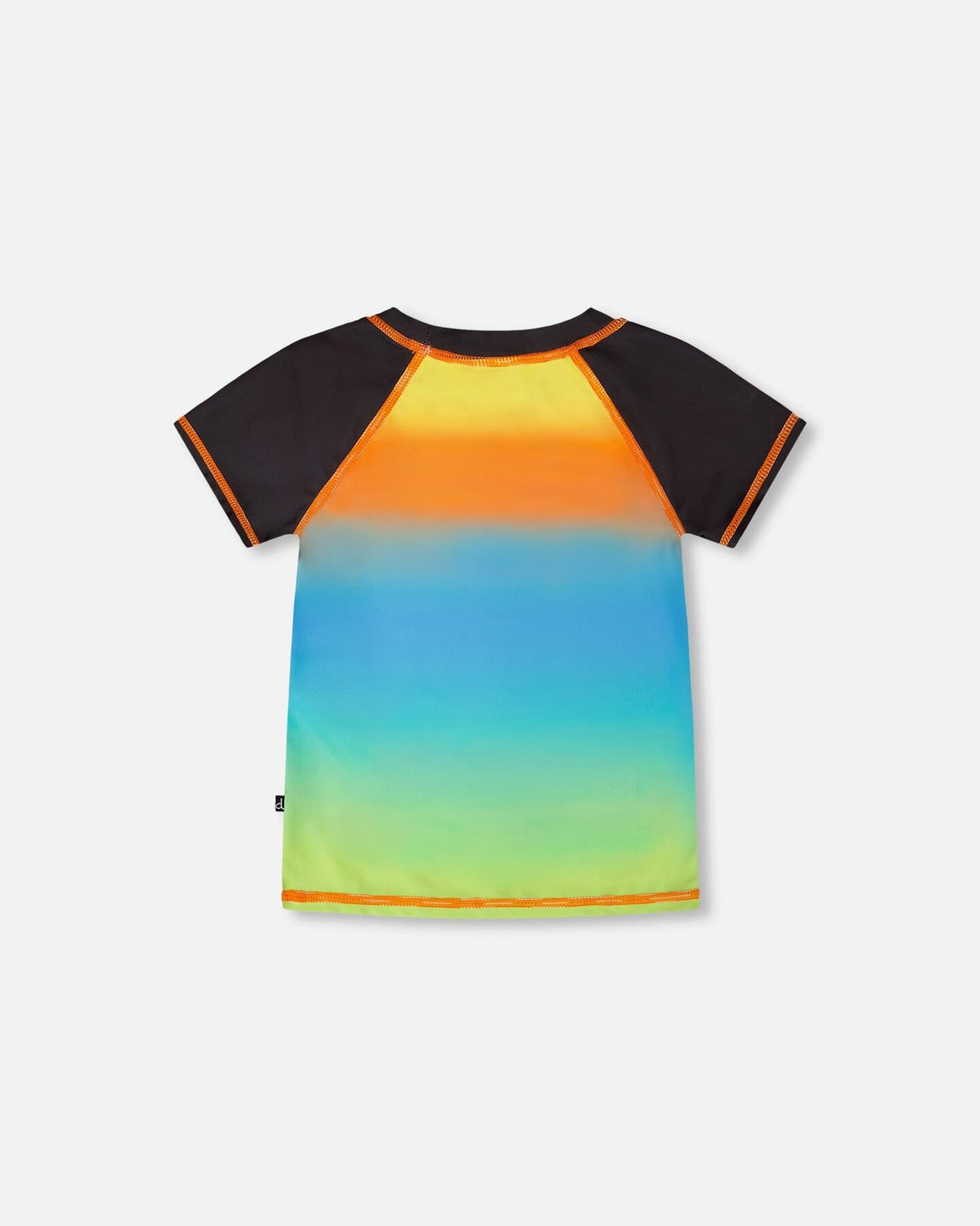 Back view of short sleeve ombré rashguard top for baby and boy