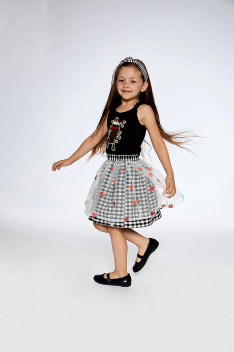 Skirt With Embroidered Mesh Little Vichy Black And White | Deux par Deux | Jenni Kidz