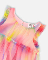 Sleeveless Frills Mesh Dress Rainbow Swirl | Deux par Deux | Jenni Kidz