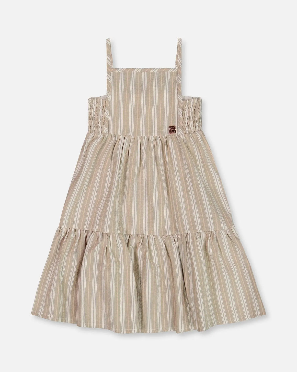 Sleeveless Linen Dress White And Sage Striped | Deux par Deux | Jenni Kidz