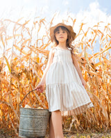 Sleeveless Linen Dress White And Sage Striped | Deux par Deux | Jenni Kidz