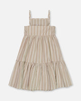 Sleeveless Linen Dress White And Sage Striped | Deux par Deux | Jenni Kidz