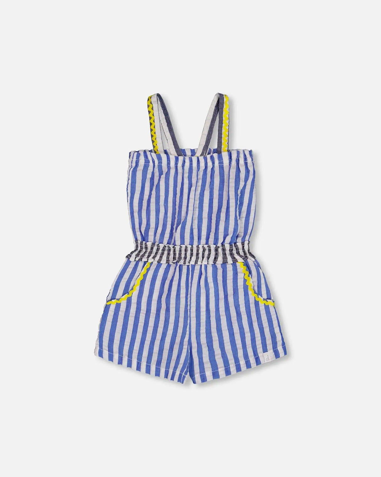 Sleeveless Seersucker Romper Blue And White Striped | Deux par Deux | Jenni Kidz