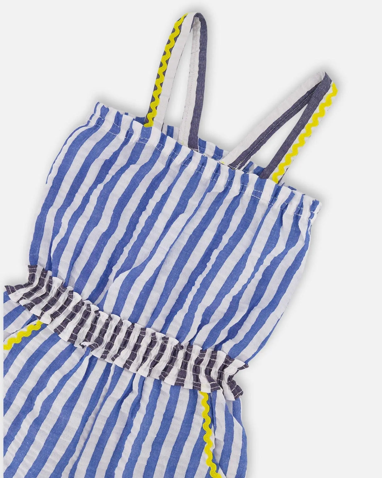 Sleeveless Seersucker Romper Blue And White Striped | Deux par Deux | Jenni Kidz