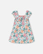 Smocked Crinkle Dress Blue Printed Beach Hibiscus | Deux par Deux | Jenni Kidz