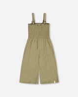 Smocked Crinkle Jersey Jumpsuit Olive Green | Deux par Deux | Jenni Kidz