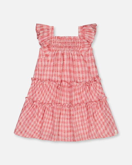 Smocked Layered Dress With Frill Sleeve Checked Pink | Deux par Deux | Jenni Kidz