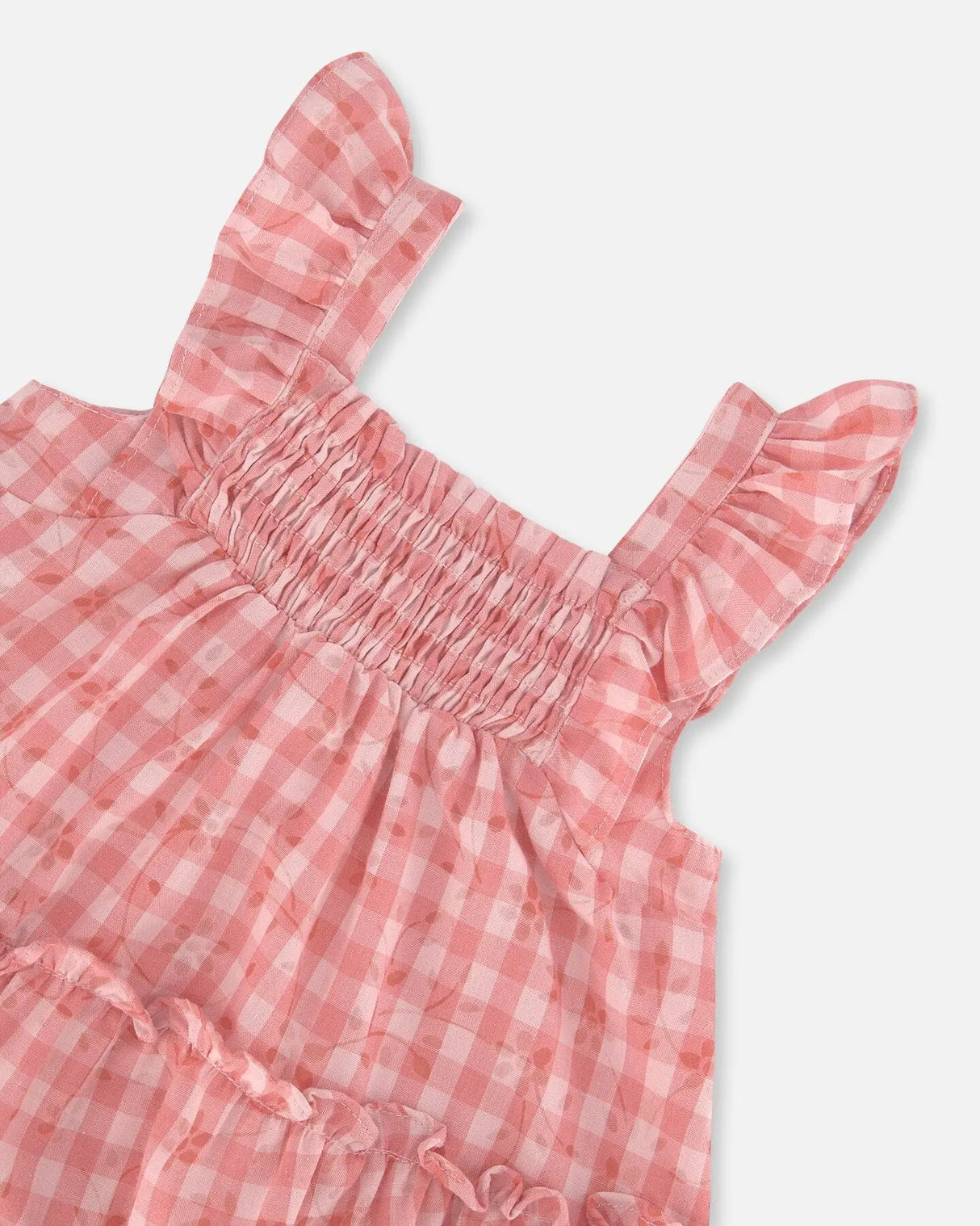 Smocked Layered Dress With Frill Sleeve Checked Pink | Deux par Deux | Jenni Kidz