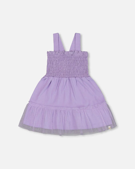 Smocked Organic Cotton Dress With Mesh Frill Lilac | Deux par Deux | Jenni Kidz