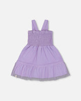 Smocked Organic Cotton Dress With Mesh Frill Lilac | Deux par Deux | Jenni Kidz