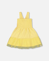 Smocked Organic Cotton Dress With Mesh Frill Yellow | Deux par Deux | Jenni Kidz