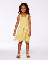 Smocked Organic Cotton Dress With Mesh Frill Yellow | Deux par Deux | Jenni Kidz