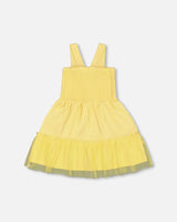 Smocked Organic Cotton Dress With Mesh Frill Yellow | Deux par Deux | Jenni Kidz