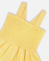 Smocked Organic Cotton Dress With Mesh Frill Yellow | Deux par Deux | Jenni Kidz