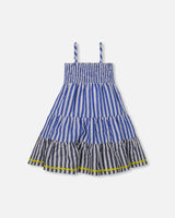 Smocked Seersucker Peasant Dress Blue And White Striped | Deux par Deux | Jenni Kidz