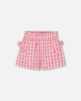 Smocked Waist Short With Knots Pink And White Checks | Deux par Deux | Jenni Kidz