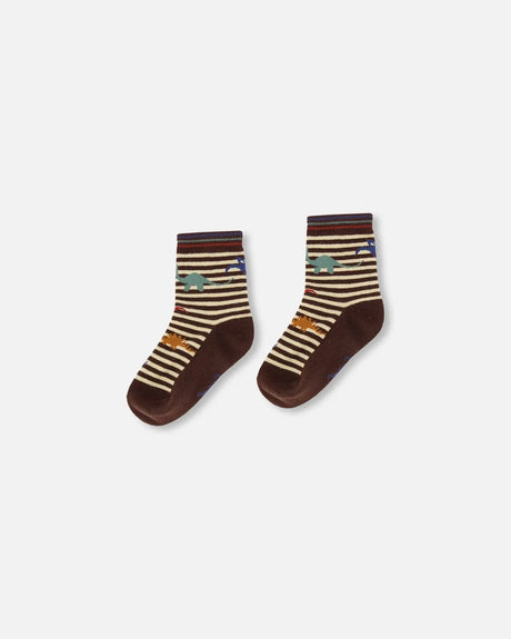 Socks Brown And Beige Stripe | Deux par Deux | Jenni Kidz