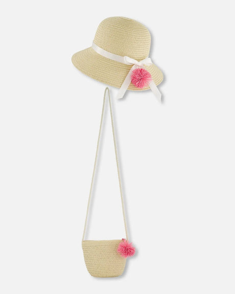 Straw Bag And Hat Set Straw And Pink | Deux par Deux | Jenni Kidz