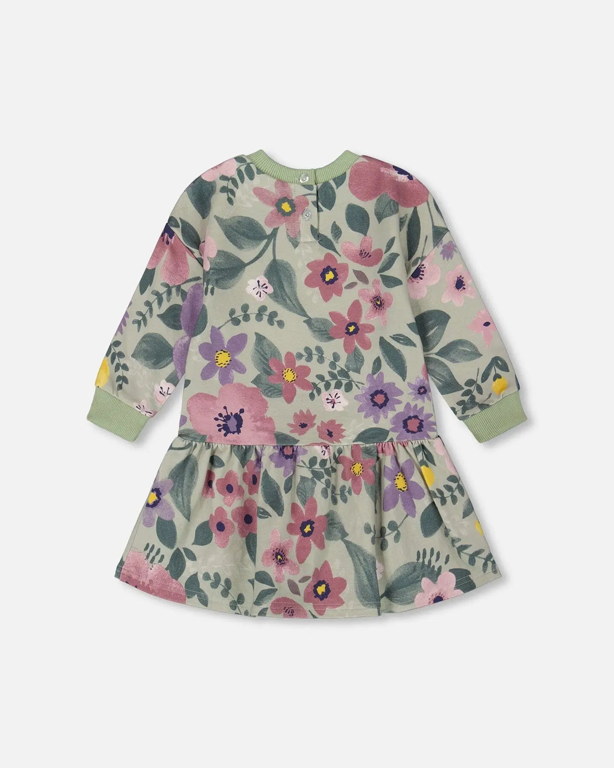 Stretch Fleece Dress Sage Floral | Deux par Deux | Jenni Kidz